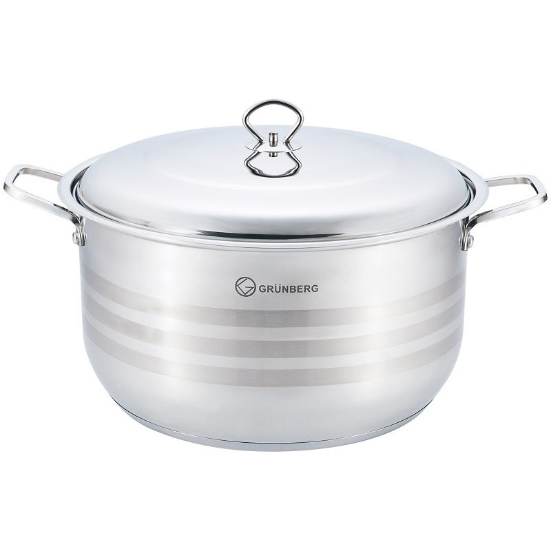 Cratita Inalta, Profesionala, cu Manere Groase Nituite, Capac din Inox, 38 cm, 23 l, Grunberg