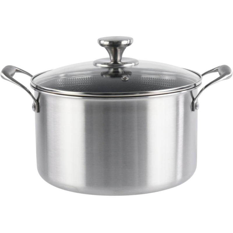Cratita Inox, Capac Sticla, Ceramica, Invelis Anti-Aderent Honeycomb, Grunberg, 4.1 l, 22 cm