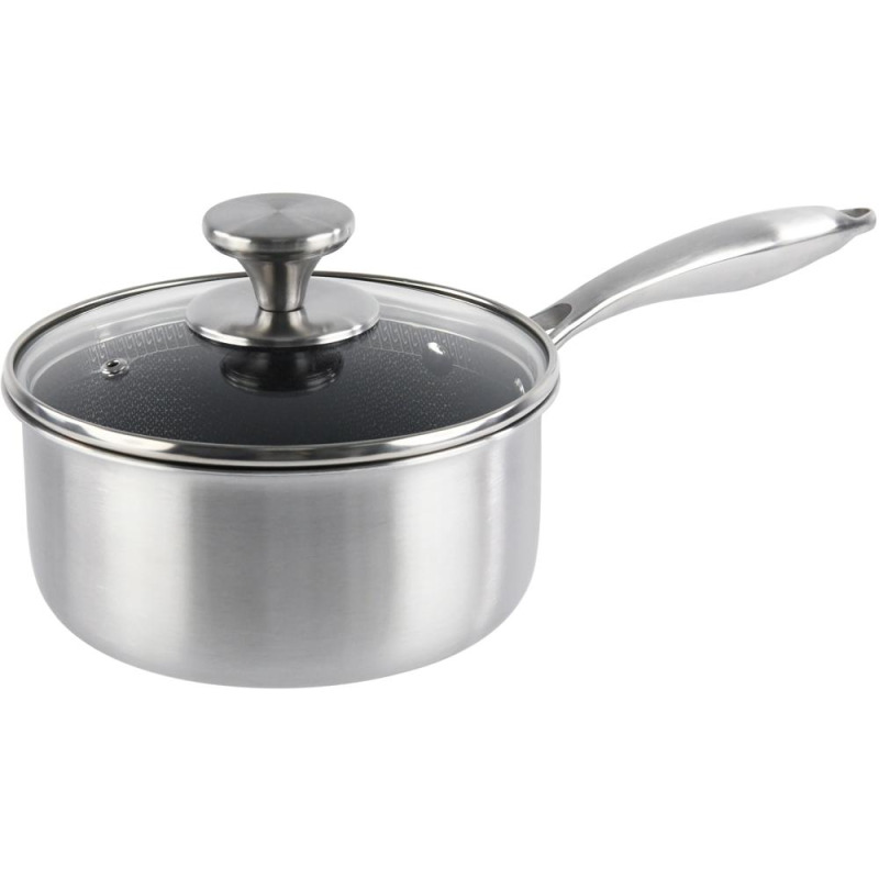 Cratita Inox, Capac Sticla, Invelis Anti-Aderent Honeycomb, Ceramica, Grunberg, 2.1 l, Diametru 18 cm