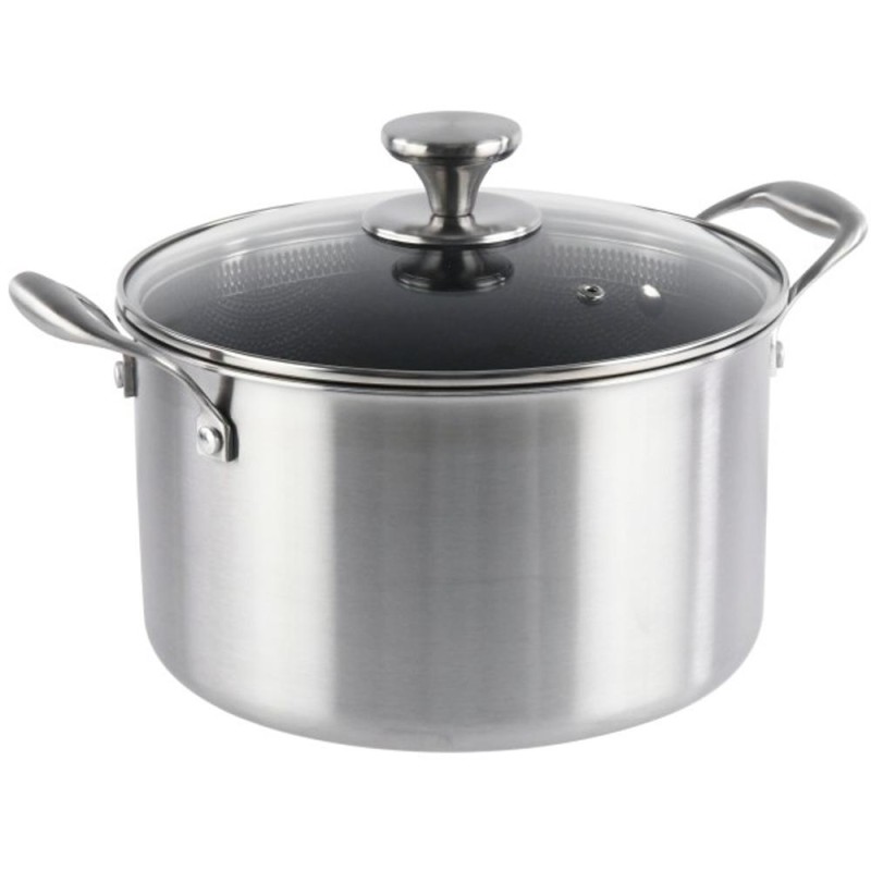 Cratita Inox cu Capac Sticla, 22 cm, 4.10 l, Invelis Antiaderent, Compatibila Inductie, Grunberg