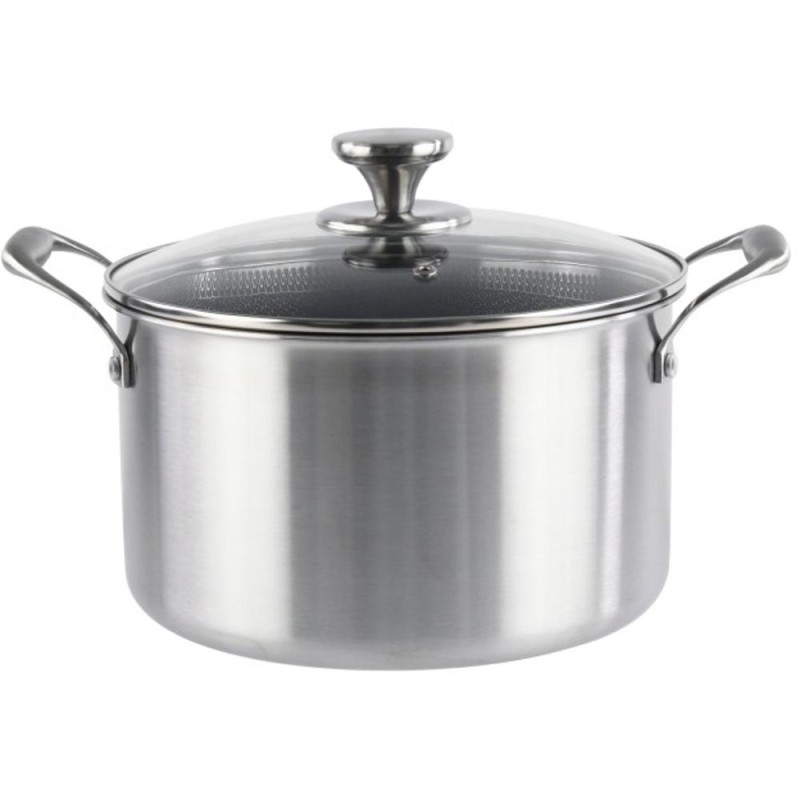 Cratita Inox cu Capac Sticla, 26 cm, 5.40 l, Invelis Antiaderent, Compatibila Inductie, Grunberg