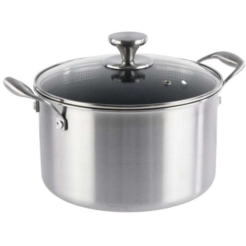 Cratita Inox cu Capac Sticla, 26 cm, 7.20 l, Invelis Antiaderent, Compatibila Inductie, Grunberg