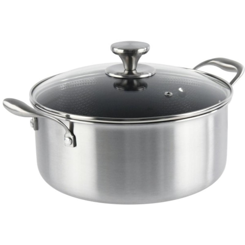 Cratita Inox cu Capac Sticla, 28 cm, 6.10 l, Invelis Antiaderent, Compatibila Inductie, Grunberg