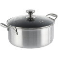 Cratita Joasa, Capac Sticla, Inox, Ceramica, Invelis Anti-Aderent Honeycomb, Grunberg, 4.3 l, Diametru 24 cm