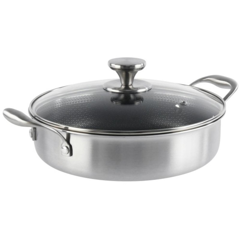 Cratita Joasa din Otel Inoxidabil cu Capac Sticla, 26 cm, 3 l, Compatibila Inductie, Grunberg