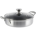 Cratita Joasa, Inox, Capac Sticla, Invelis Anti-Aderent Honeycomb, Ceramica, Grunberg, Diametru 18 cm, 3 l