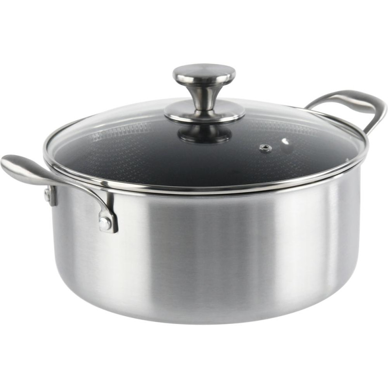 Cratita Joasa, Inox, Capac Sticla, Invelist Anti-Aderent Honeycomb, Ceramica, Grunberg, 6.1 l, 28 cm