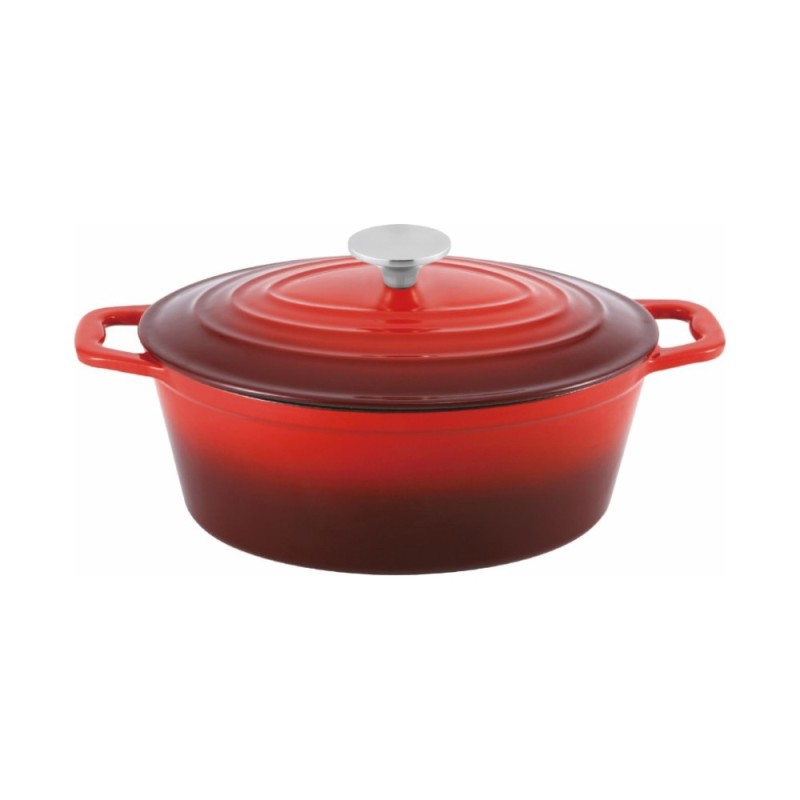 Cratita Ovala cu Capac, Rosie, din Fonta Emailata, 28 x 22 cm, 4 l, Grunberg