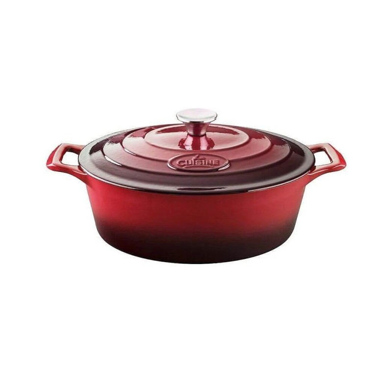 Cratita Ovala din Fonta Emailata cu Capac, 29 cm, 4.75 l, Rosu, La Cuisine