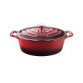 Cratita Ovala din Fonta Emailata cu Capac, 29 cm, 4.75 l, Rosu, La Cuisine