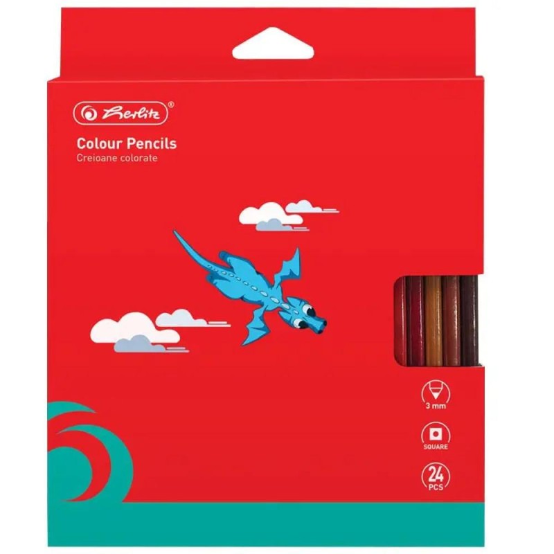Creioane Colorate Patrate, 3 mm, 24 Bucati