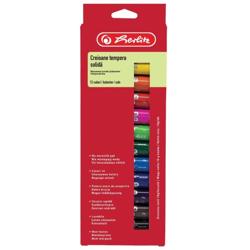 Creioane Colorate, Tempera Solida, Culoare Intensa, Non Toxic, 12 Culori, Herlitz