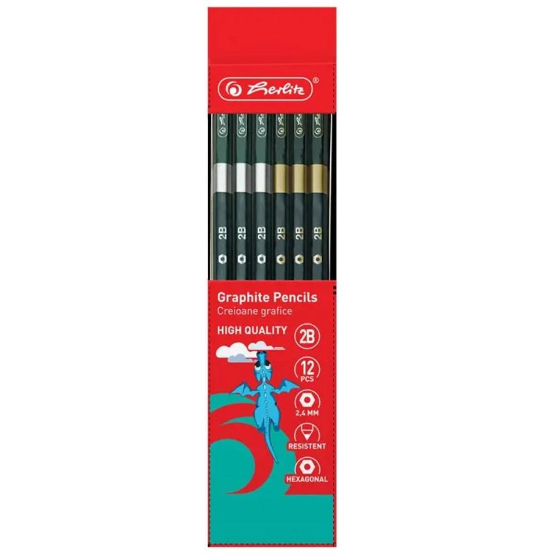 Creion Grafit 2B Hexagonal, 2.4 mm, 12 Bucati