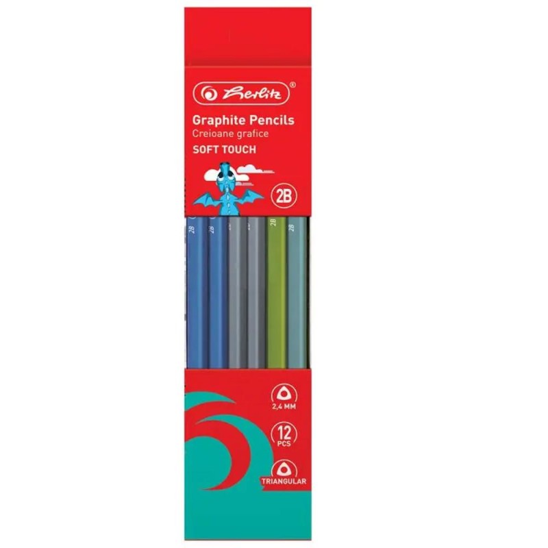 Creion Grafit 2B Soft Touch, Triunghiular, 2.4 mm, 12 Bucati