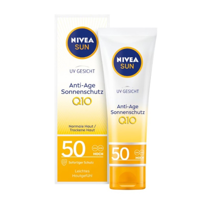 Crema de Fata cu Protectie Solara Nivea Sun Q10 Anti-Age, Efect Antirid si Anti-Pigmentare, SPF 50, 50 ml
