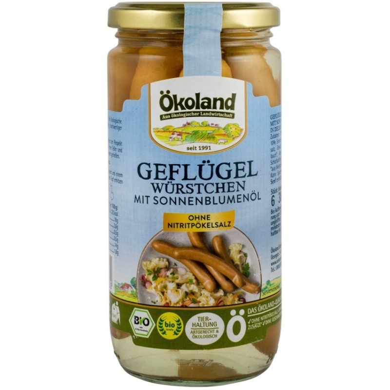 Cremvursti BIO din Carne de Curcan cu Ulei de Floarea Soarelui, 380 g, Okoland