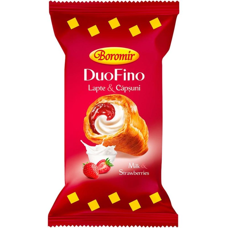 Croissant cu Lapte si Capsuni Boromir Duofino, 75 g