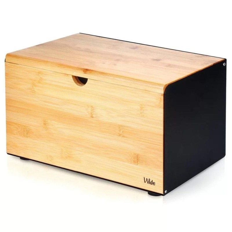 Cutie pentru Paine Bambus-Metal, Neagra, cu Capac Dublu, Vilde, 35.5 x 22 x 20.5 cm