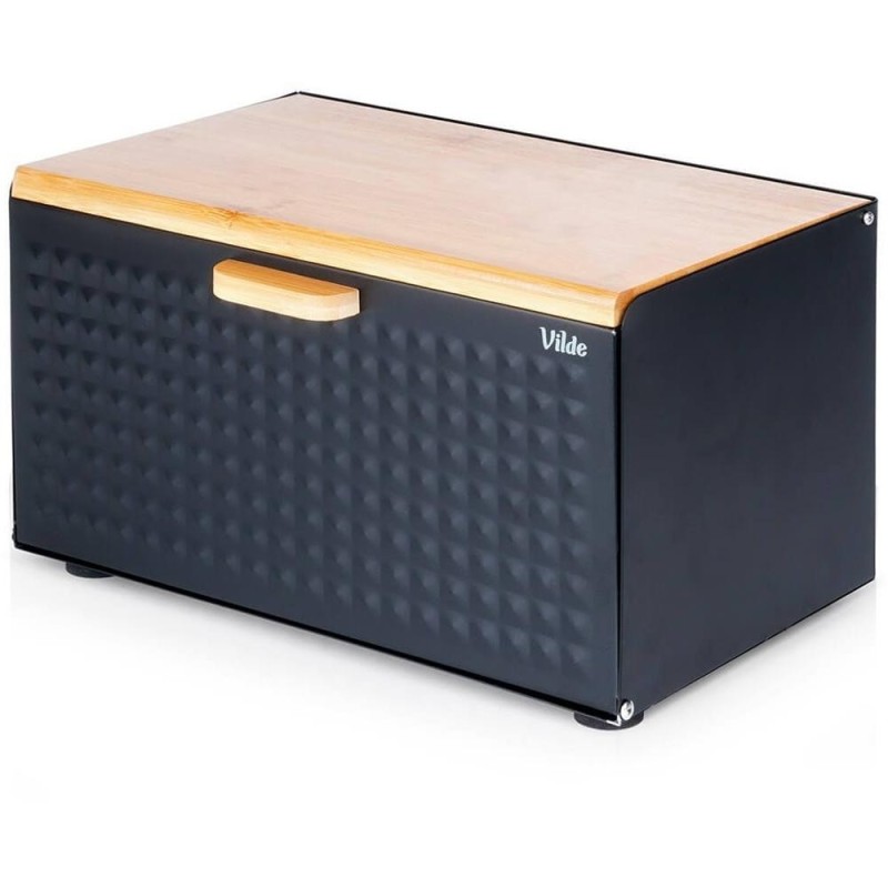 Cutie pentru Paine, Metal-Lemn, cu Capac Dublu, 35.5 x 22 x 20.5 cm, Neagra, Vilde