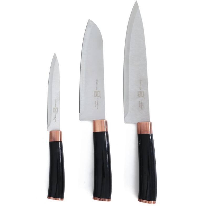 Cutite Bucatarie, Otel Inoxidabil, Maner Plastic, 3 Bucati, Grunberg