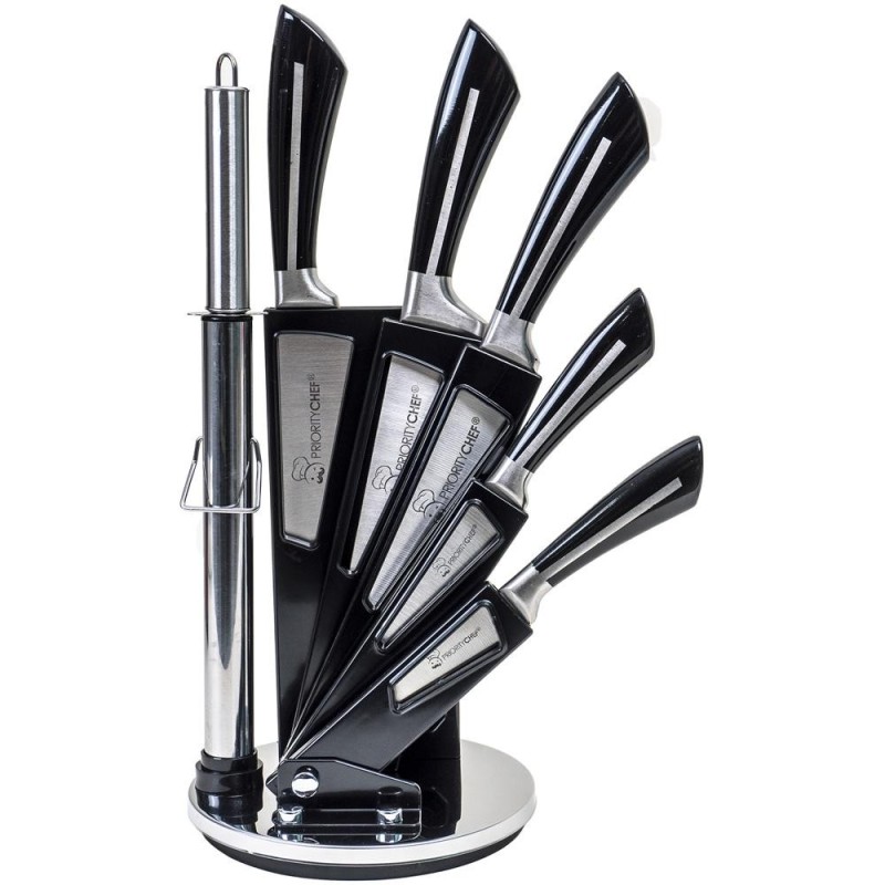 Cutite cu Suport, Inox, Negru, 8 Bucati