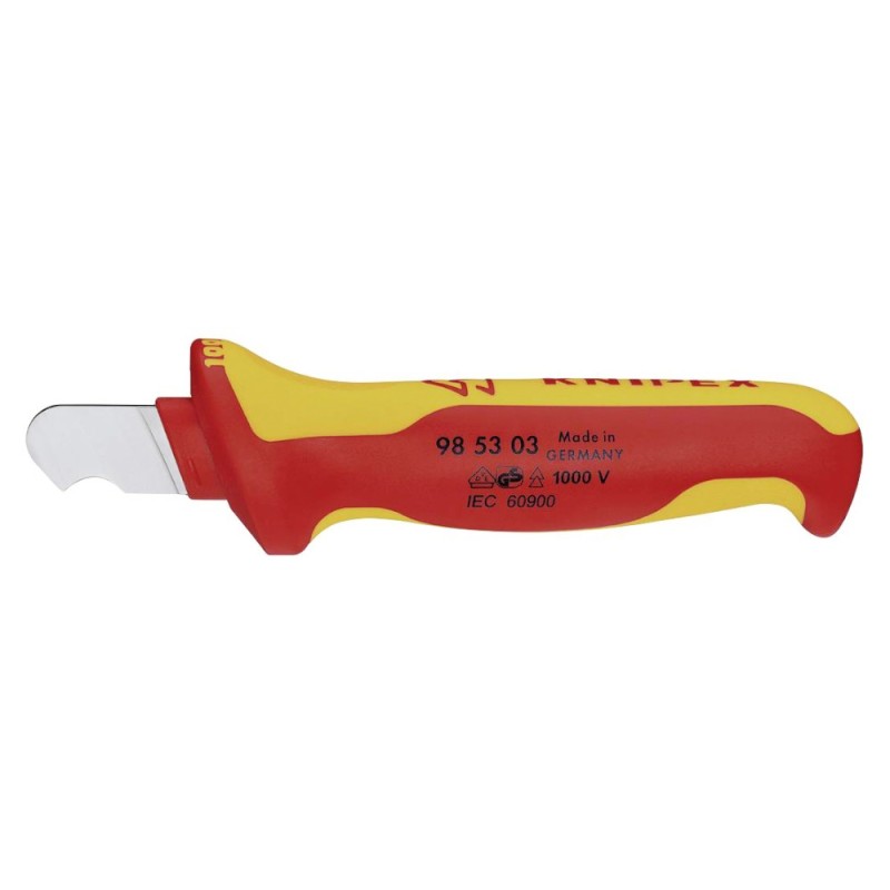 Cutter pentru Dezizolare, cu Maner Bicomponent cu Izolatie Vde, pentru Cabluri Rotunde, L 155, L Lama 28 Mm, Raza 7.0 Mm