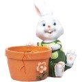 Decoratiune Gradina, Iepure cu Ghiveci pentru Flori, Inaltime 17 cm, Rasina, Alb