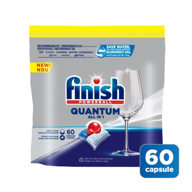 Detergent Capsule pentru Masina de Spalat Vase Finish Quantum, 60 Spalari