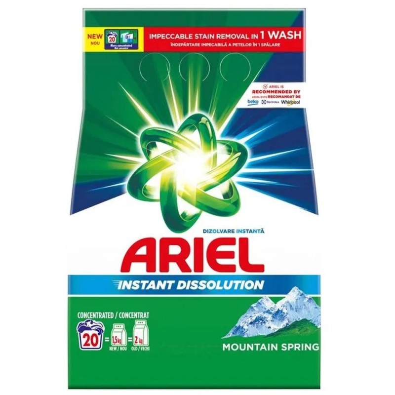 Detergent de Rufe Pudra Automat Ariel Mountain Spring, 20 Spalari, 1.5 kg