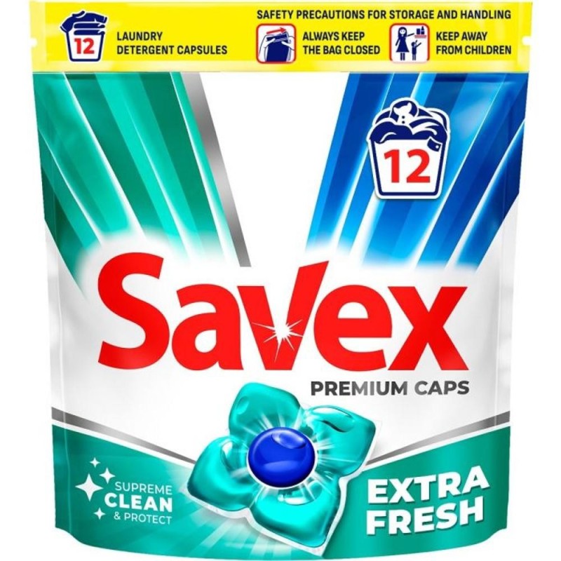 Detergent de Rufe Savex Premium Caps Extra Fresh, 12 Capsule