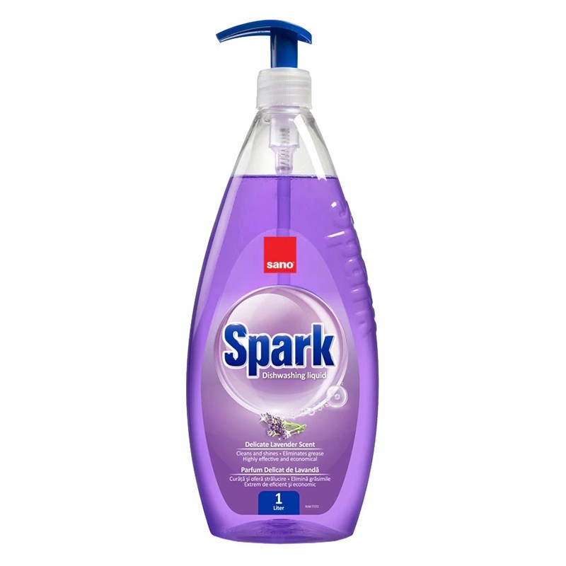 Detergent de Vase cu Pompita Sano Spark, cu Lavanda, 1 l