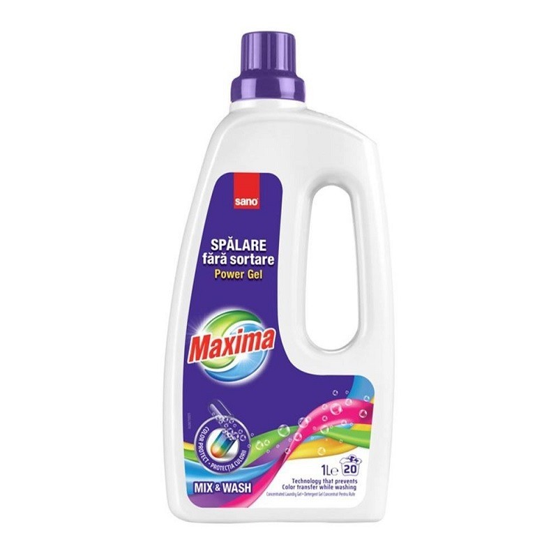 Detergent Gel pentru Rufe Sano Maxima Power, Gel Mix & Wash 1 l, 20 Spalari