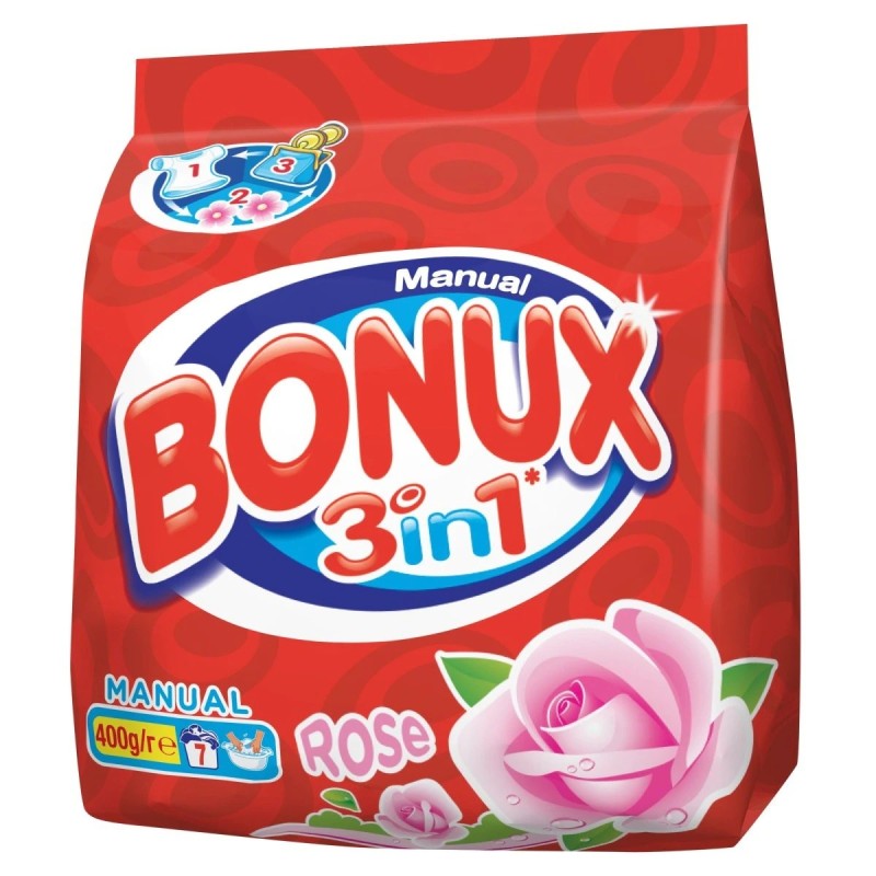 Detergent Manual Pudra Bonux 3in1 Rose, pentru Rufe Colorate, 400 g