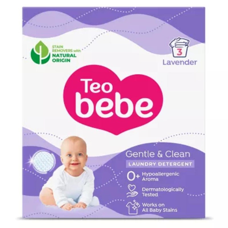 Detergent Pudra Teo Bebe, Gentle & Clean, Lavanda, 225 g, 3 Spalari