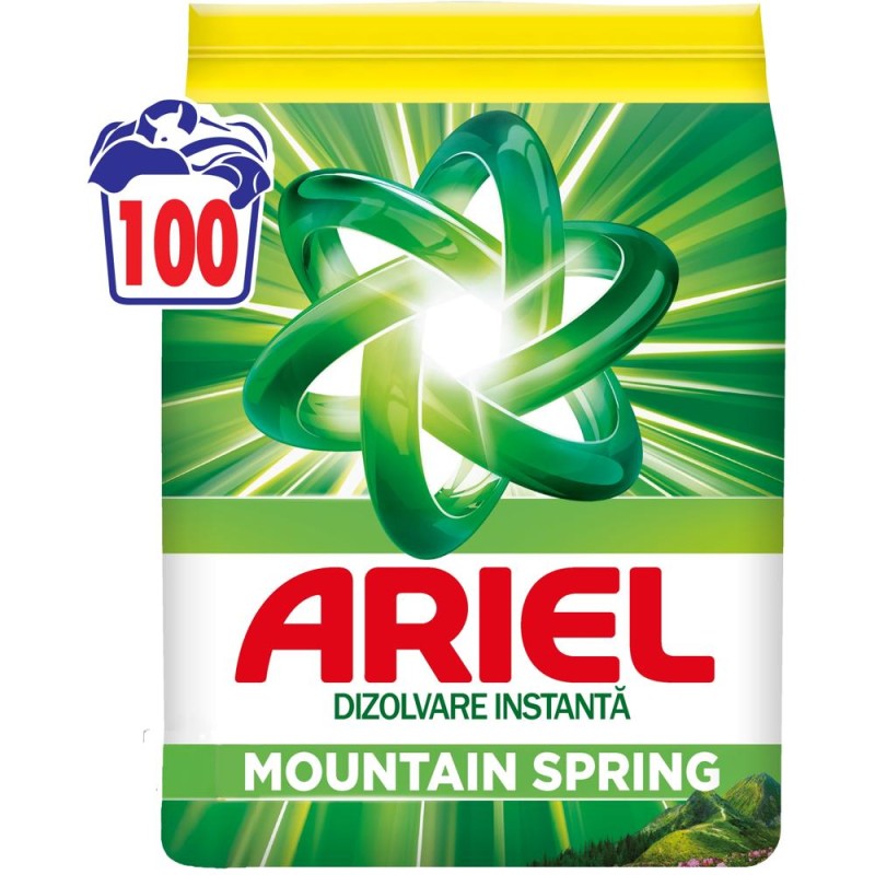 Detergent Rufe Ariel Mountain Spring 100 Spalari, 6.5 kg