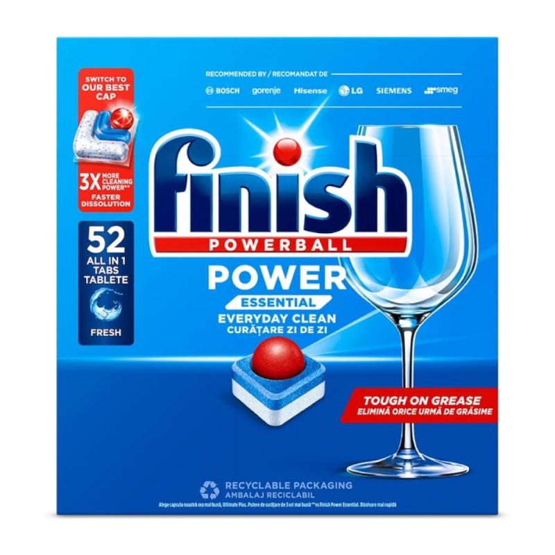 Detergent Tablete pentru Masina de Spalat Vase Finish Power Essential, 52 Tablete