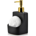 Dozator de Sapun cu Recipient pentru Burete si Burete Inclus, Ceramica, Negru, 400 ml, Vilde