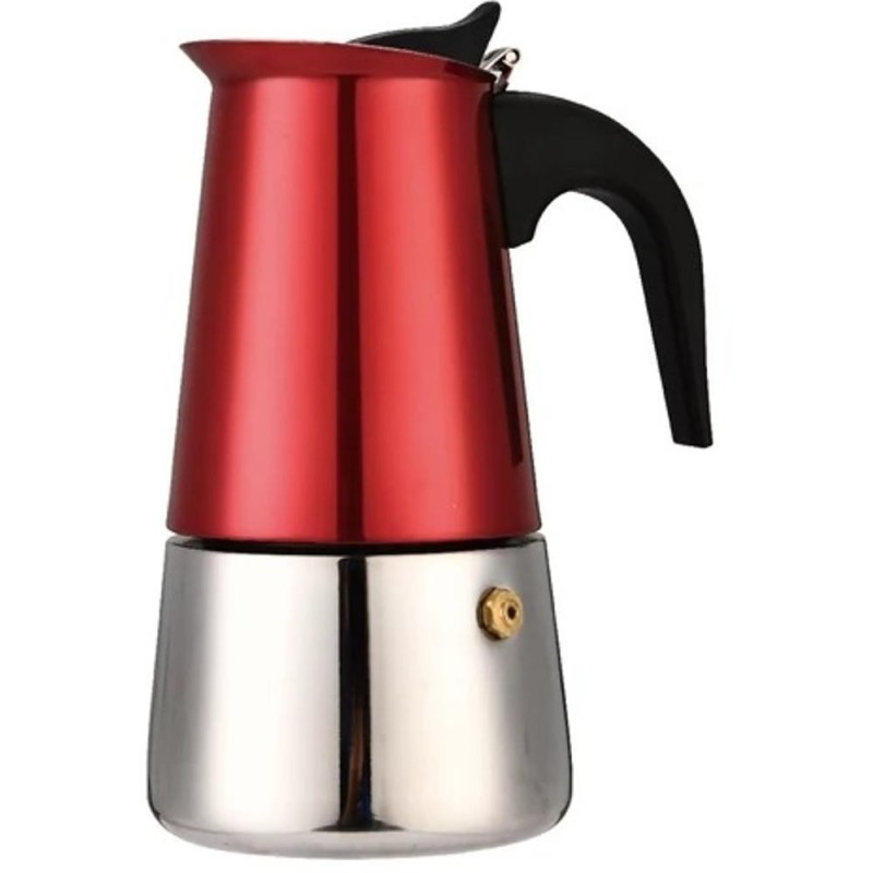 Espressor Moka Metal, 0.2 l, din Otel Inoxidabil, Compatibil Inductie, Rosu, Perfect Home