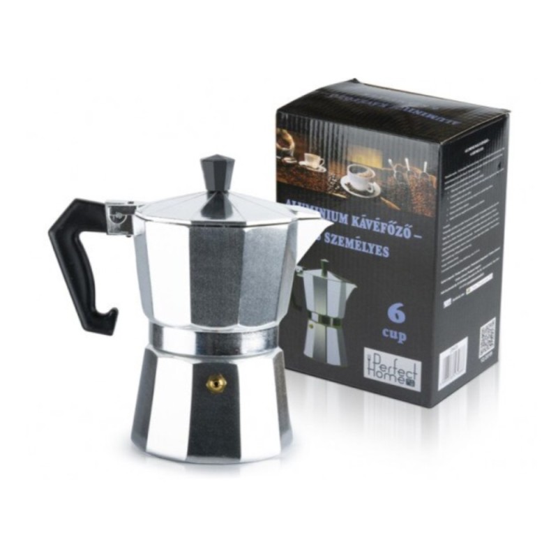 Espressor pentru Aragaz, Argintiu, 6 Persoane, din Aluminiu, Cutie Cadou, Perfect Home