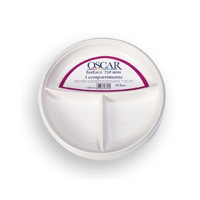 Farfurii Unica Folosinta Oscar Mert 210 mm, 3 Compartimente, 50 Bucati
