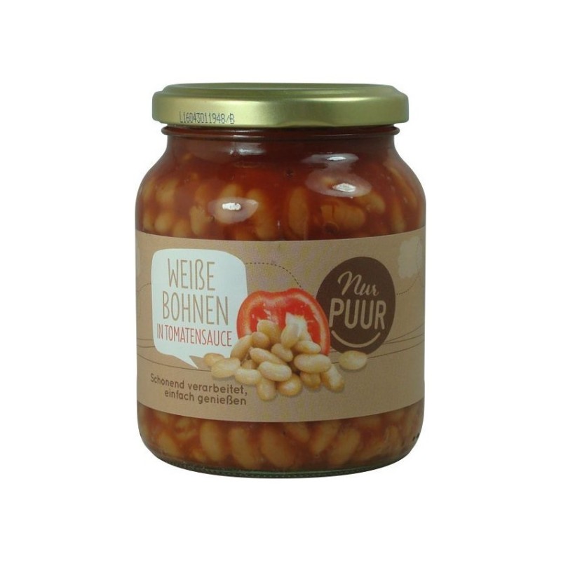 Fasole Alba BIO, in Sos de Rosii, 350 g, Nur Puur