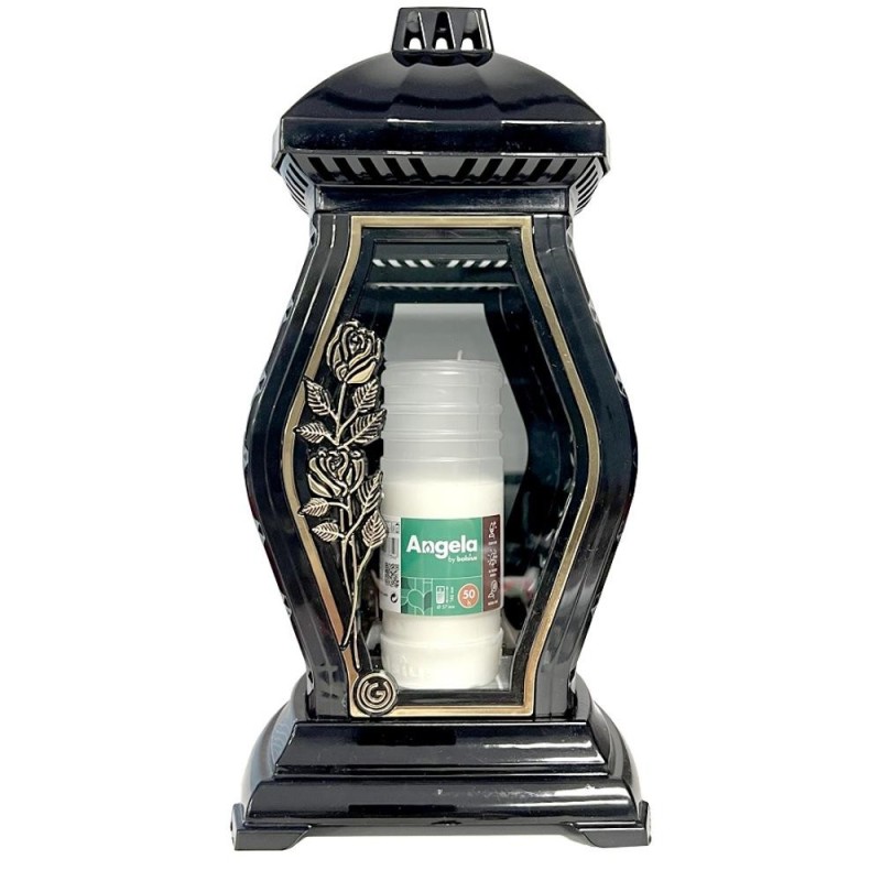 Felinar din Sticla, Model Trandafir, Negru, 72 Ore