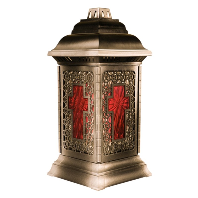 Felinar din Sticla si Plastic cu Cruce Rosie Auriu 72 Ore