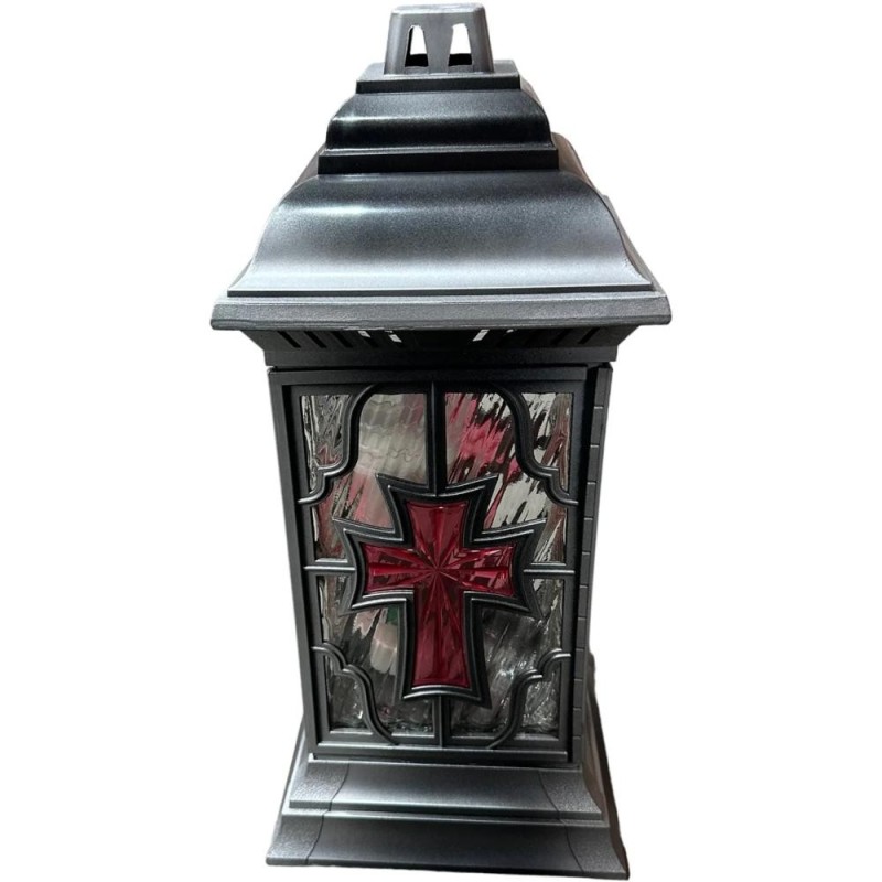 Felinar din Sticla si Plastic cu Cruce, Rosu - Gri, 72 Ore