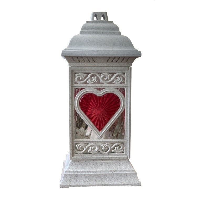 Felinar Sticla Alb cu Inima Rosie