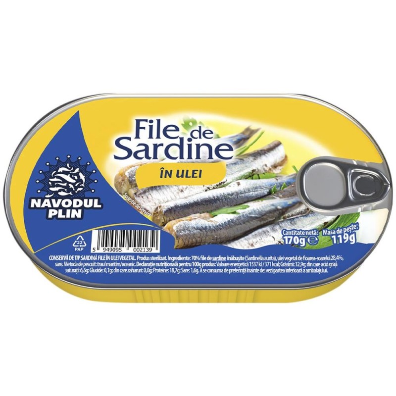 File cu Sardine in Ulei, Navodul Plin, 170 g