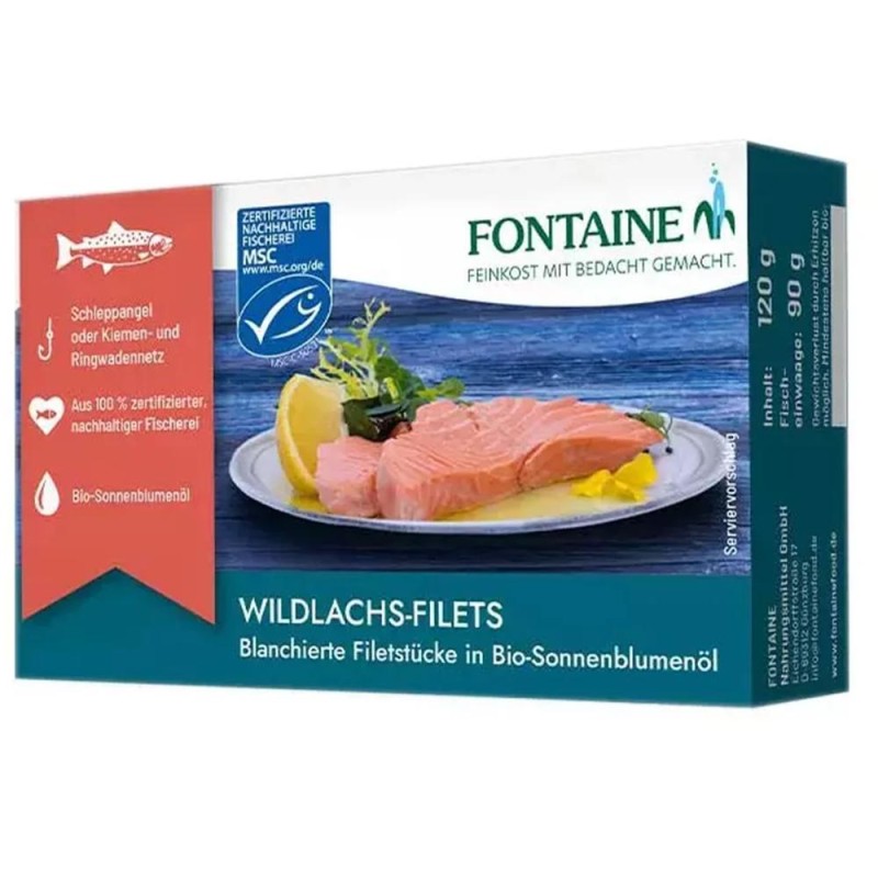 File de Somon Salbatic in Ulei Eco de Floarea Soarelui, Fontaine, 120 g/90 g