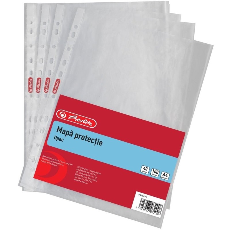Folii Plastic A4 cu Perforatii, 40 Microni, 100 de Bucati, Herlitz