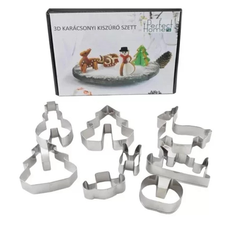 Forme Variate pentru Biscuiti 3D, de Craciun, 8 Bucati, Inox, Perfect Home
