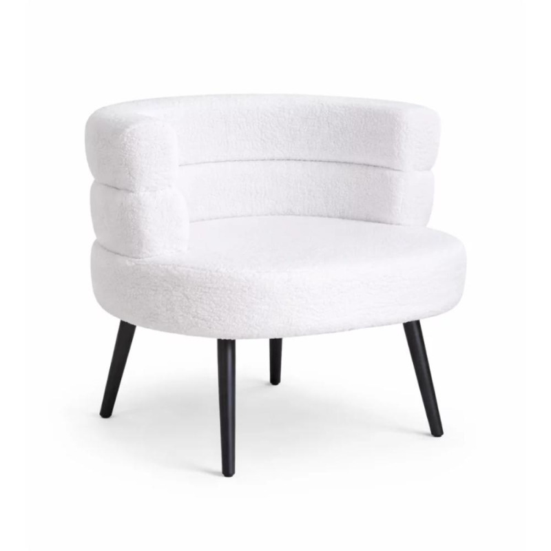 Fotoliu Modern Boucle Alb, Design Elegant cu Spatar Curbat, Smart Heater